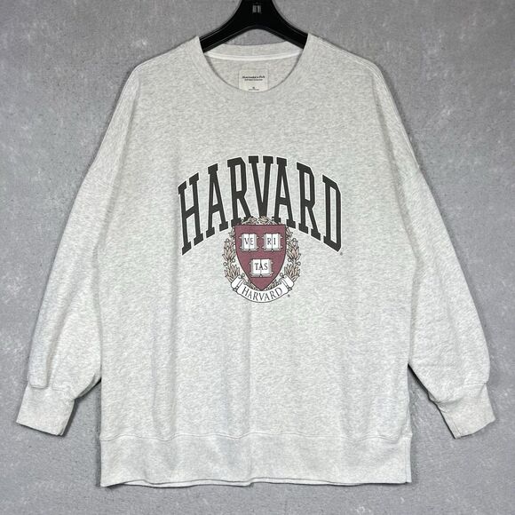 Abercrombie & Fitch HARVARD Crewneck Sweatshirt Women’s XL Gray Oversized - Picture 1 of 11
